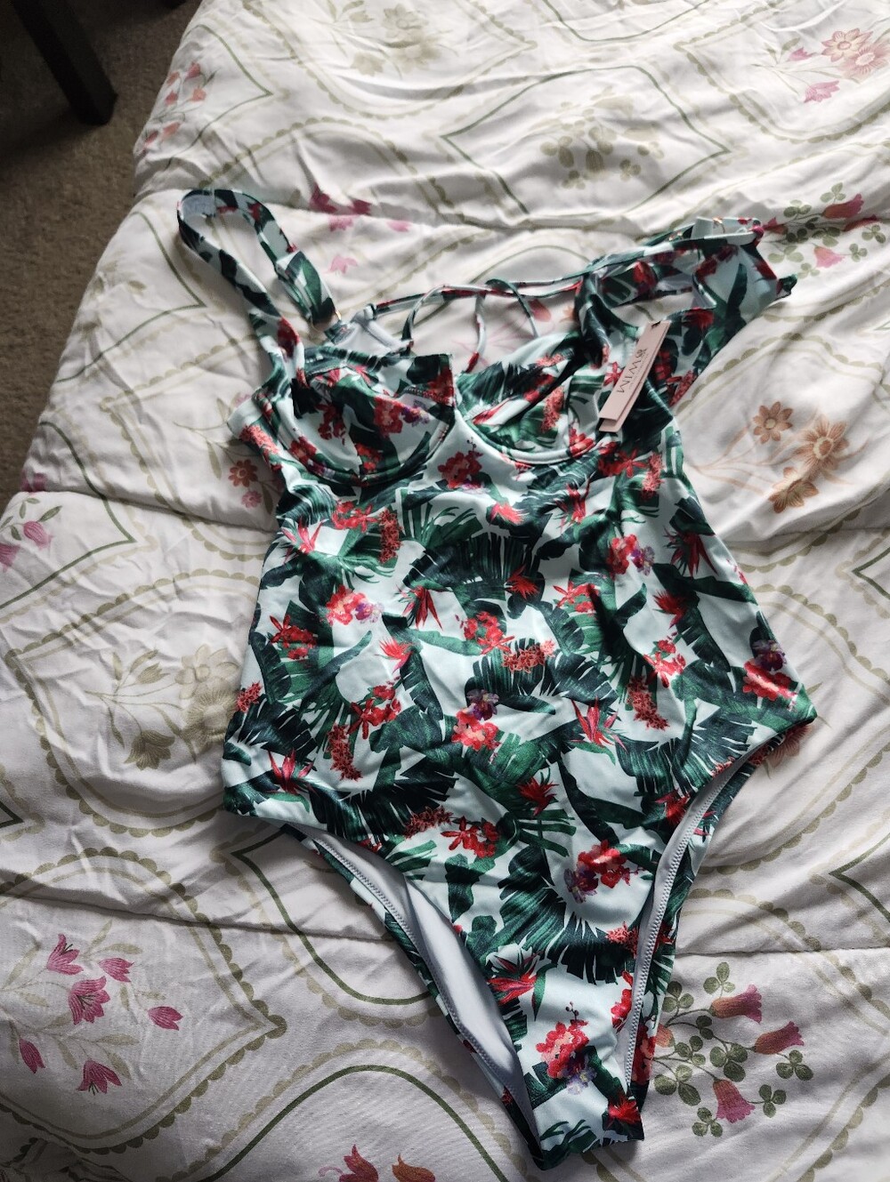 PINK Victoria's Secret Tropical Floral One-Piece - Green & Red